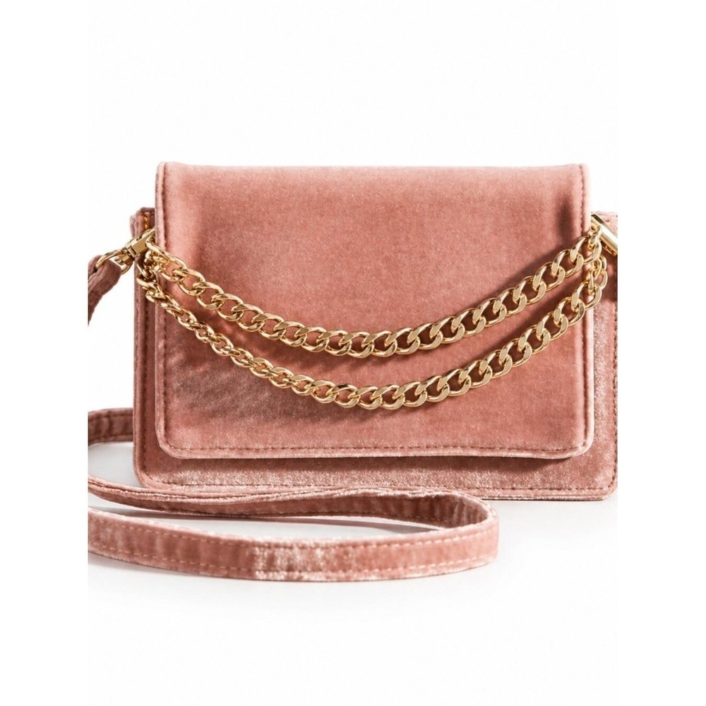 Anthropologie Blush Velvet Crossbody Wallet Bag Gold Chain Archived